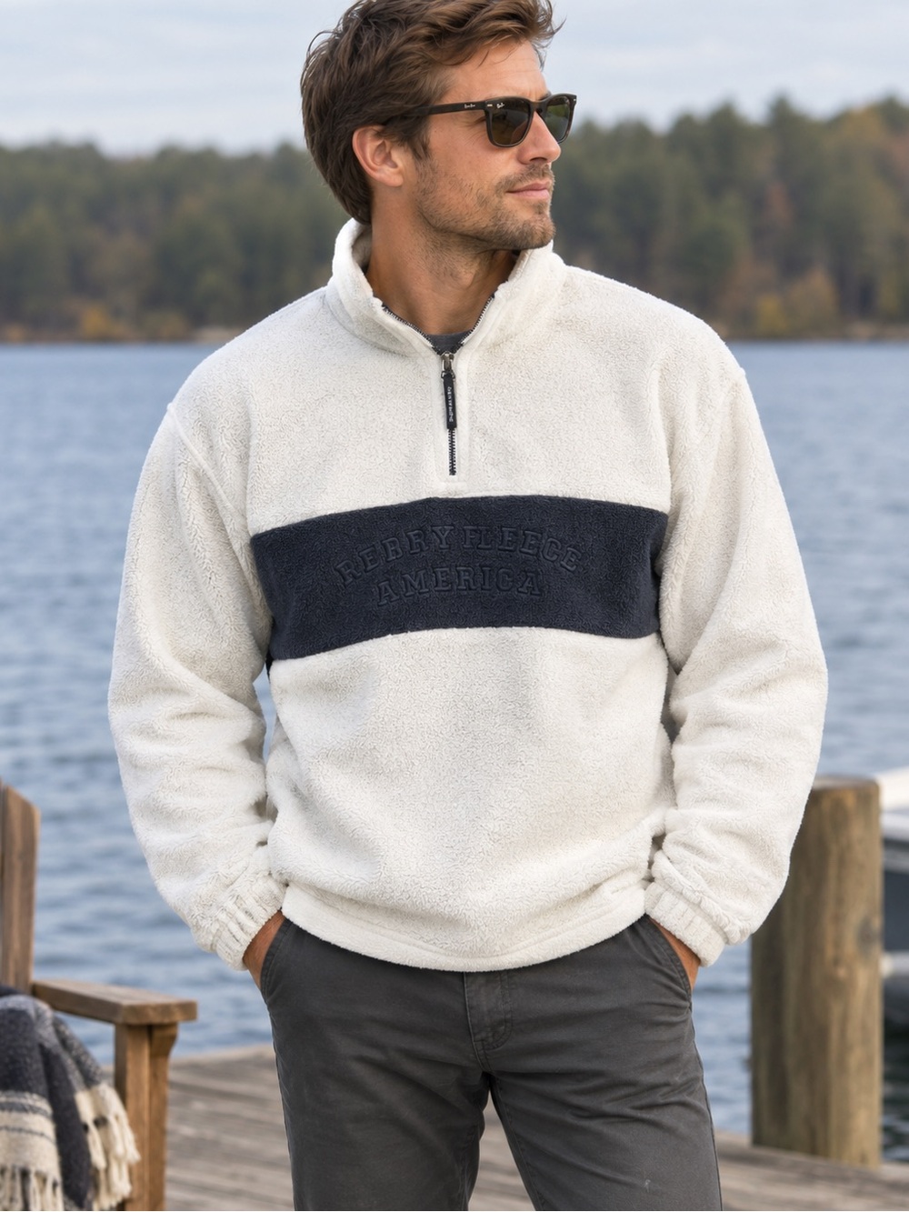 Perry Ellis Cream Sherpa Half-Zip Pullover